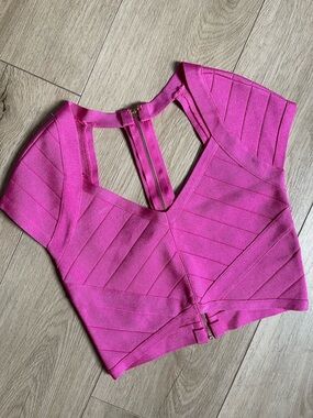 bebe Hot Pink Bandage Crop Top with Back Cutout